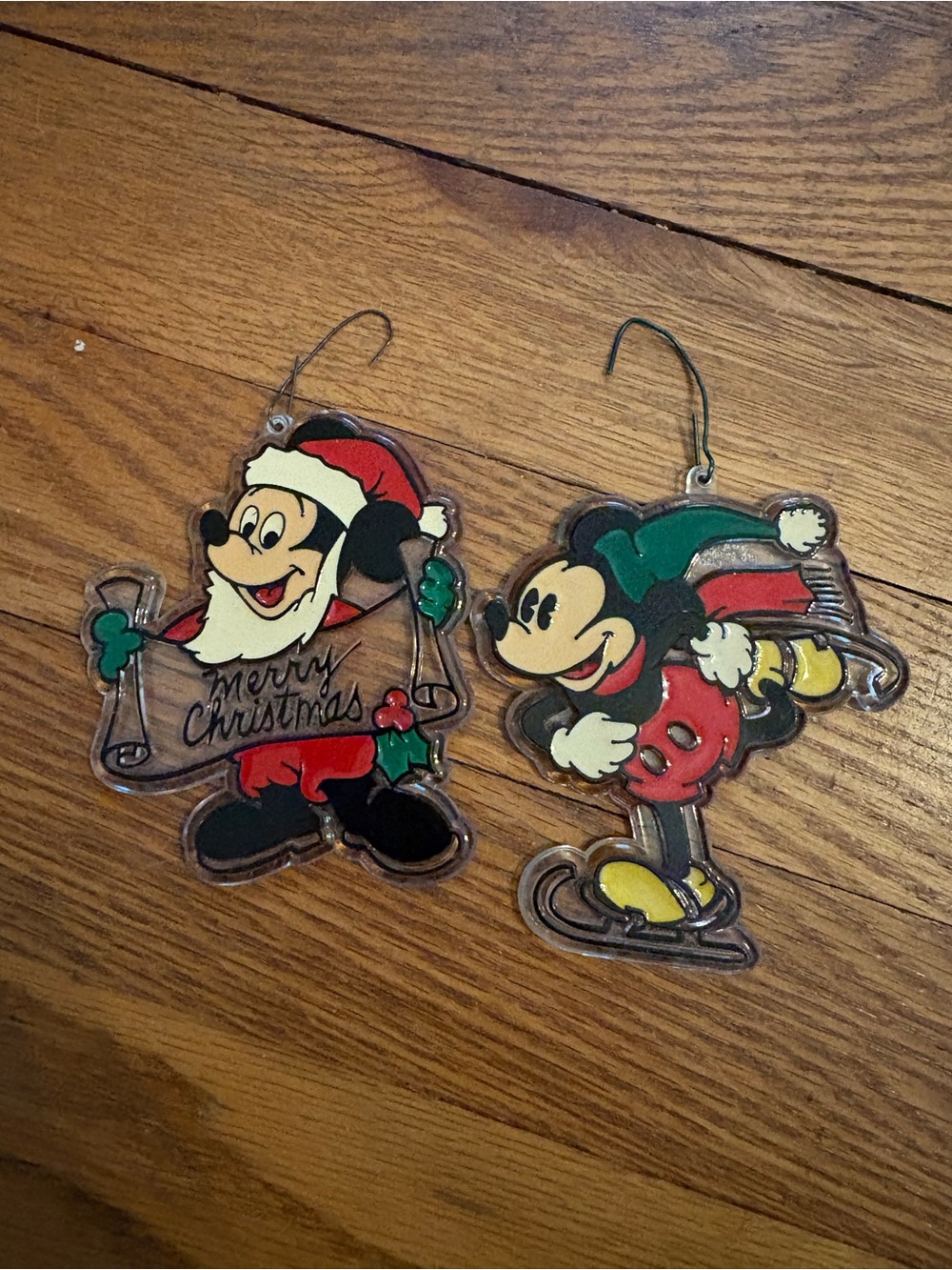 VTG Disney Acrylic Mickey Mouse Christmas Ornament Set Of 2